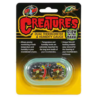 ZM Creatures Dual Thermometer & Humidity Gauge, Glow in the Dark