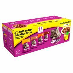 Whiskas 1+ Cat Pouches Poultry Selection in Jelly 40 for 36 Mega Pack, 100g